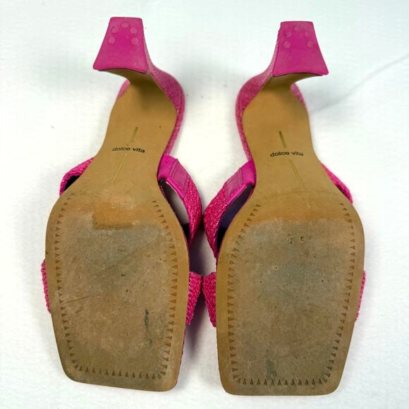 Dolce Vita Nitro 7.5 Orchid Pink Raffia Woven Heeled Mules Barbiecore Balletcore - Picture 4 of 5